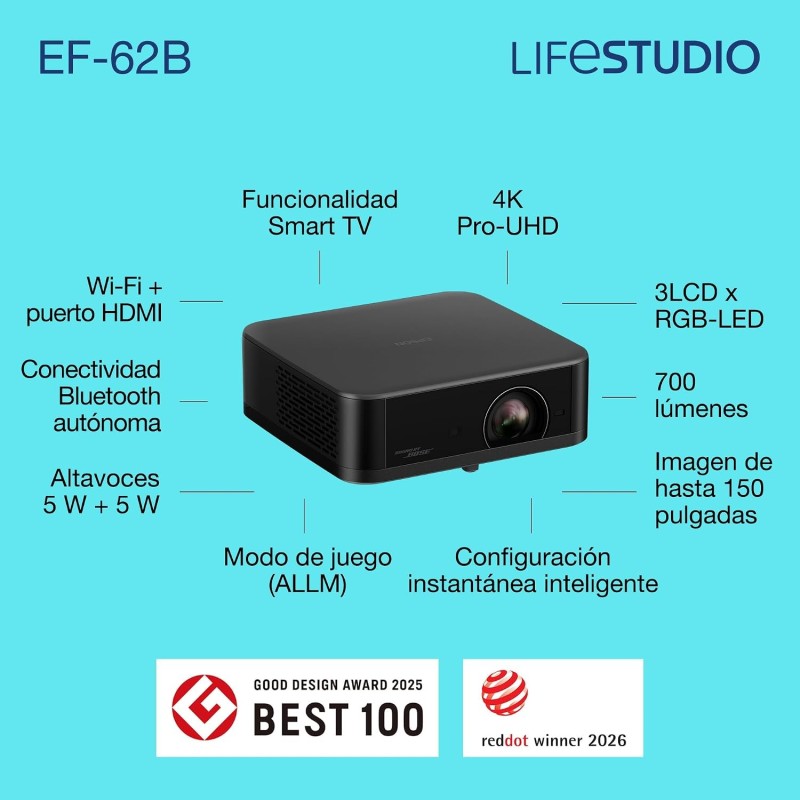 Epson EF-62B proyector portátil 4K PRO-UHD Google TV | Stella AV