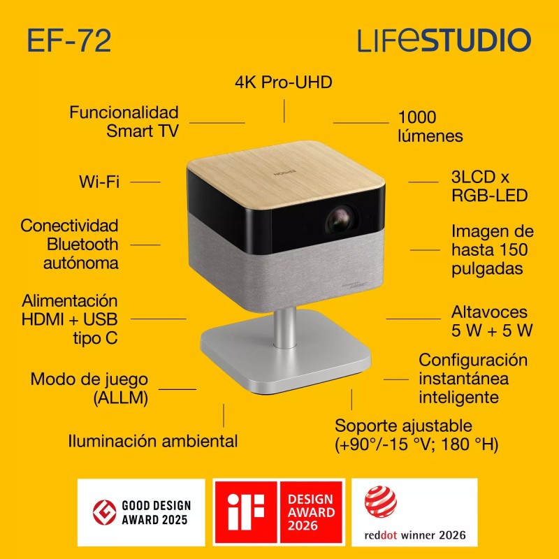 Epson EF-72 proyector portátil 4K con soporte orientable | Stella AV