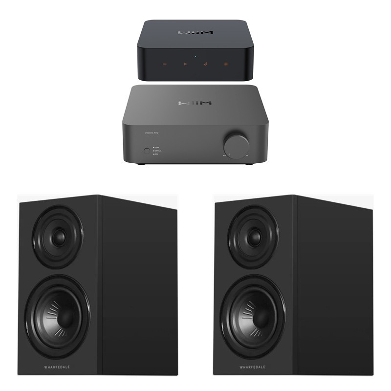 Pack WiiM Vibelink Amp + WiiM Pro + Wharfedale Diamond 12.1i, acabado All Black