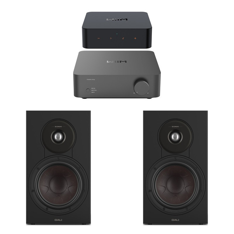 Pack WiiM Vibelink Amp + WiiM Pro Plus + DALI Sonik 3, acabado Black Ash