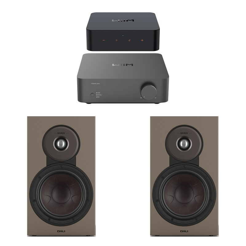 Pack WiiM Vibelink Amp + WiiM Pro Plus + DALI Sonik 3, acabado Walnut