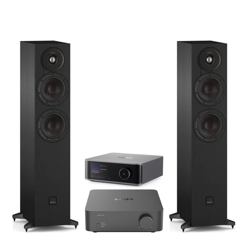 Pack WiiM Vibelink Amp + WiiM Ultra + DALI Sonik 5, acabado Black Ash