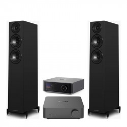 Pack WiiM Vibelink Amp + WiiM Ultra + Wharfedale Diamond 12.3i, acabado All Black