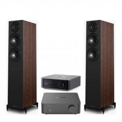 Pack WiiM Vibelink Amp + WiiM Ultra + Wharfedale Diamond 12.3i, acabado Classic Walnut