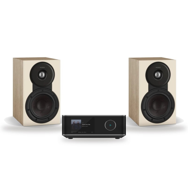 Pack WiiM Amp Ultra + DALI Sonik 1, acabado Natural Oak