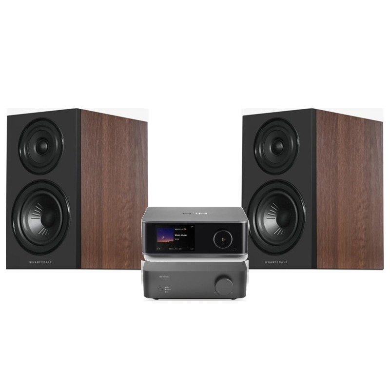 Pack WiiM Vibelink Amp + WiiM Ultra + Wharfedale Diamond 12.1i, acabado Classic Walnut