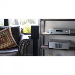 Rotel RC-1572 MkII, con su etapa en una estantería, plata