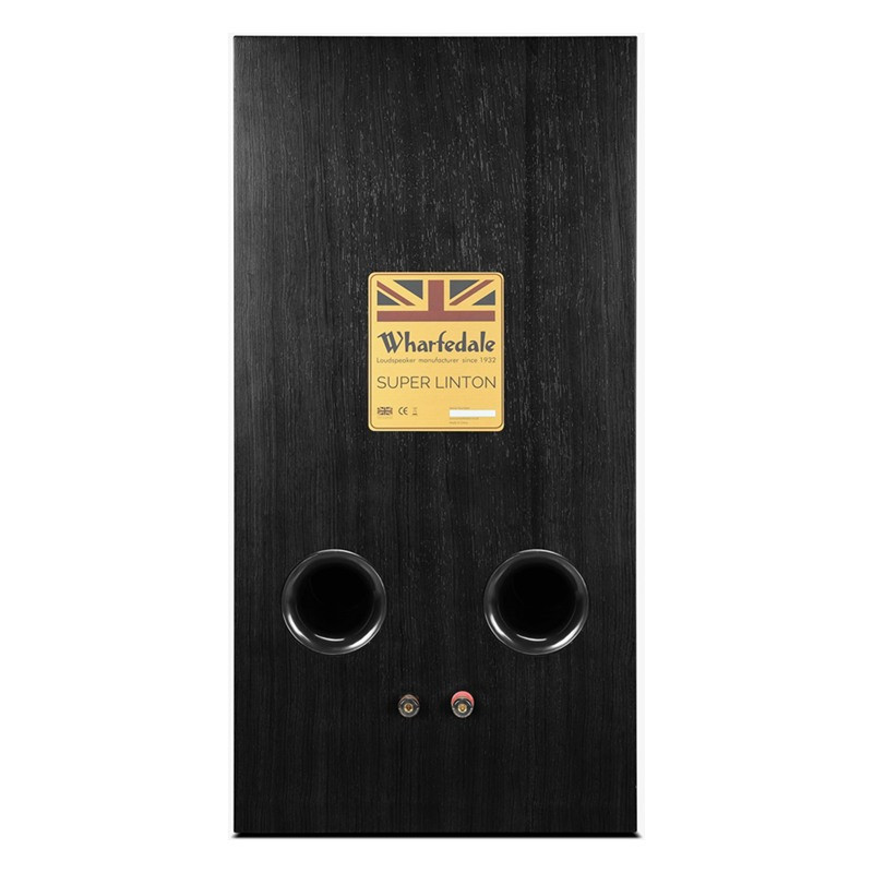 Wharfedale Super Linton en negro, trasera con puertos y terminales