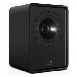 Wharfedale Denton 1S en negro, vista en ángulo desde el otro lado