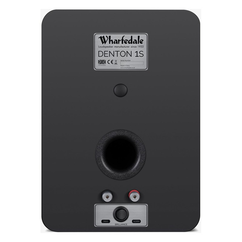 Wharfedale Denton 1S en negro, trasera con puerto, rosca de pared y terminales