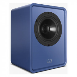 Wharfedale Denton 1S en azul, vista en ángulo desde el otro lado