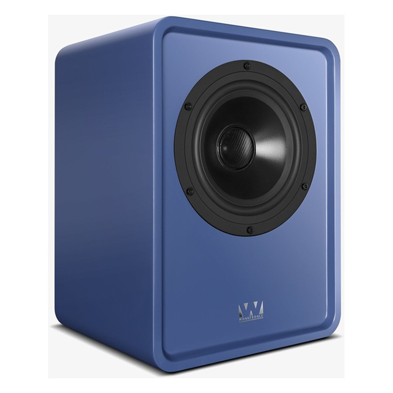 Wharfedale Denton 1S en azul, vista en ángulo desde el otro lado