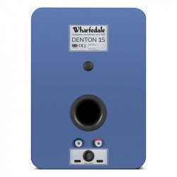 Wharfedale Denton 1S en azul, trasera con puerto, rosca de pared y terminales