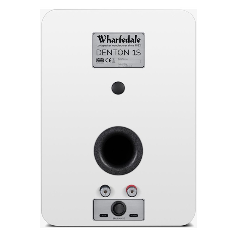 Wharfedale Denton 1S en blanco, trasera con puerto, rosca de pared y terminales