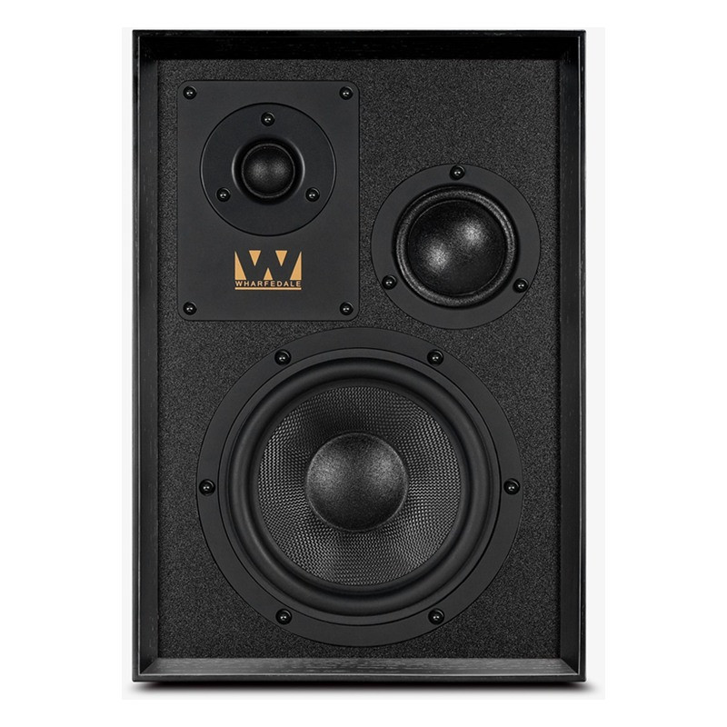 Wharfedale Super Denton en negro, frontal sin rejilla