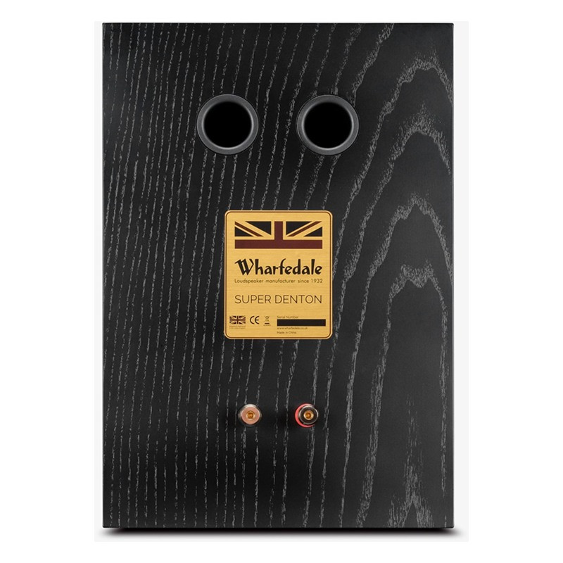 Wharfedale Super Denton en negro, trasera con puertos y terminales