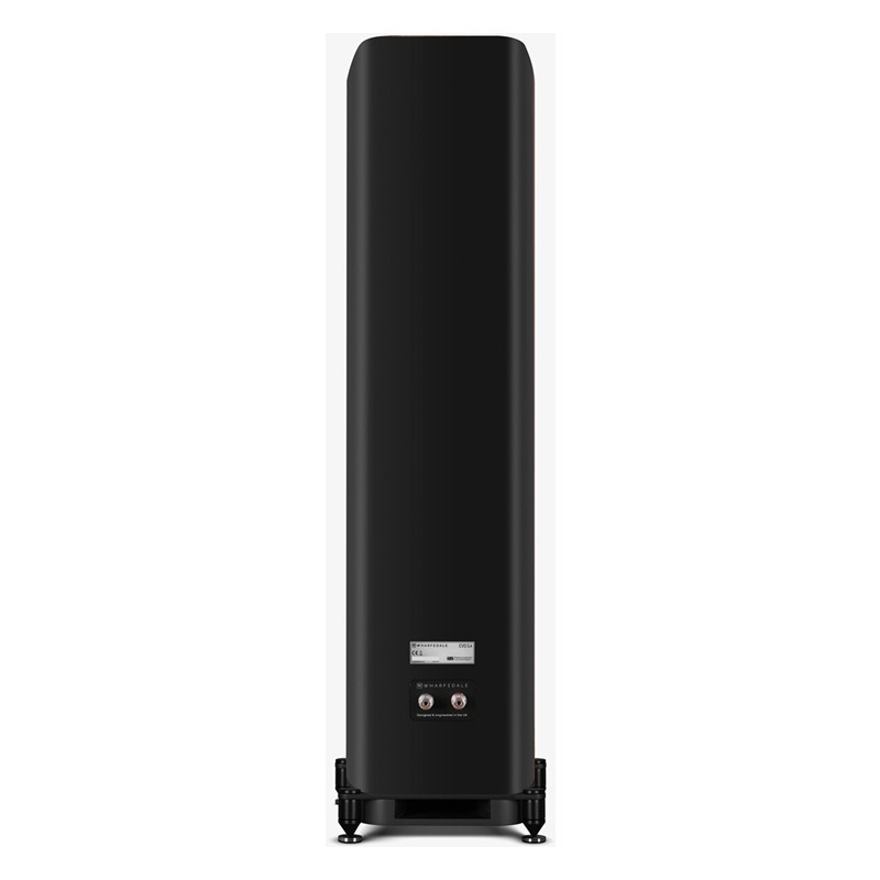 Wharfedale EVO 5.4, vista trasera con bornes y salida del puerto en la peana
