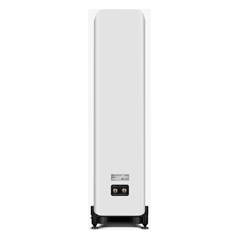 Wharfedale EVO 5.4, vista trasera con bornes y salida del puerto en la peana