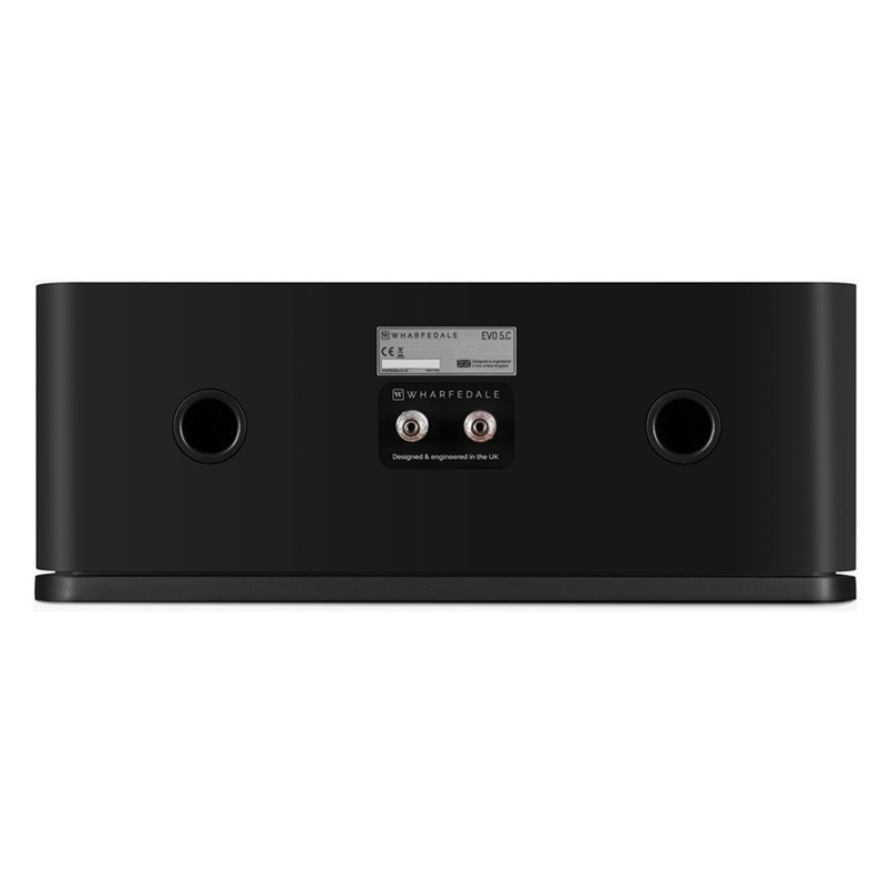 Wharfedale EVO 5.C, vista trasera con bornes y los dos puertos de graves