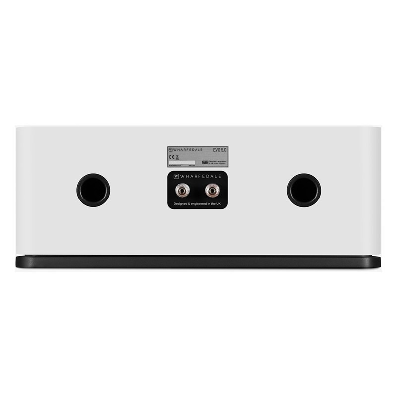 Wharfedale EVO 5.C, vista trasera con bornes y los dos puertos de graves