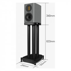 Wharfedale EVO 5.1 Stands con el altavoz encima y medidas (633 + 340 mm)