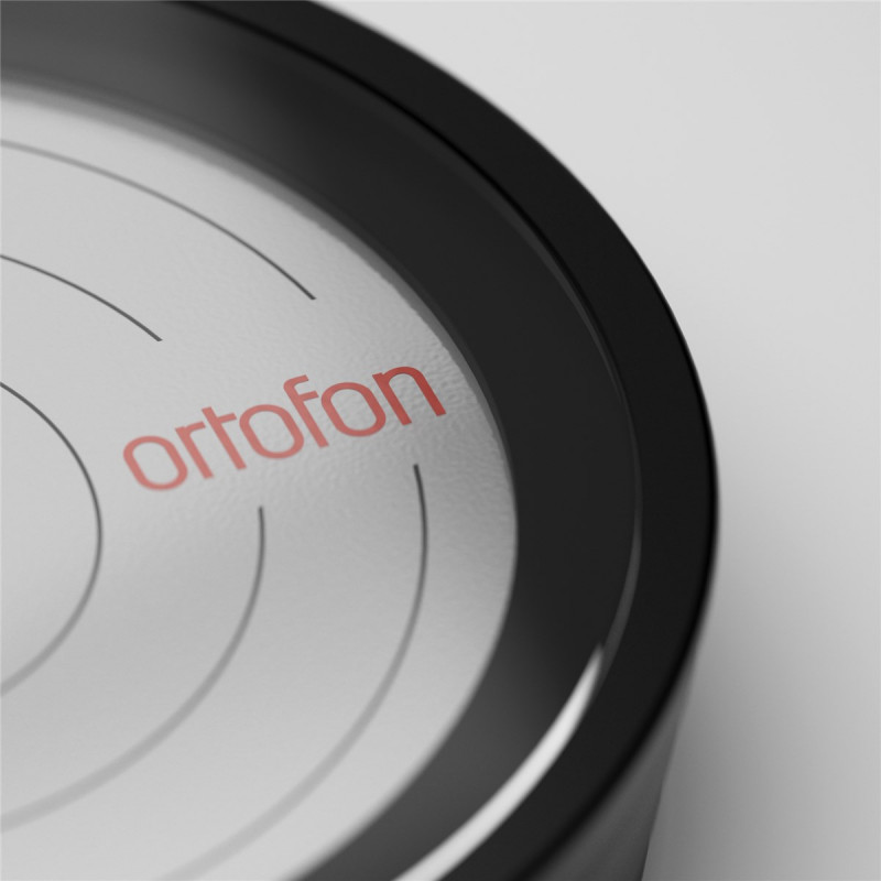 Ortofon Premium Libelle, detalle del logotipo y el agarre ondulado