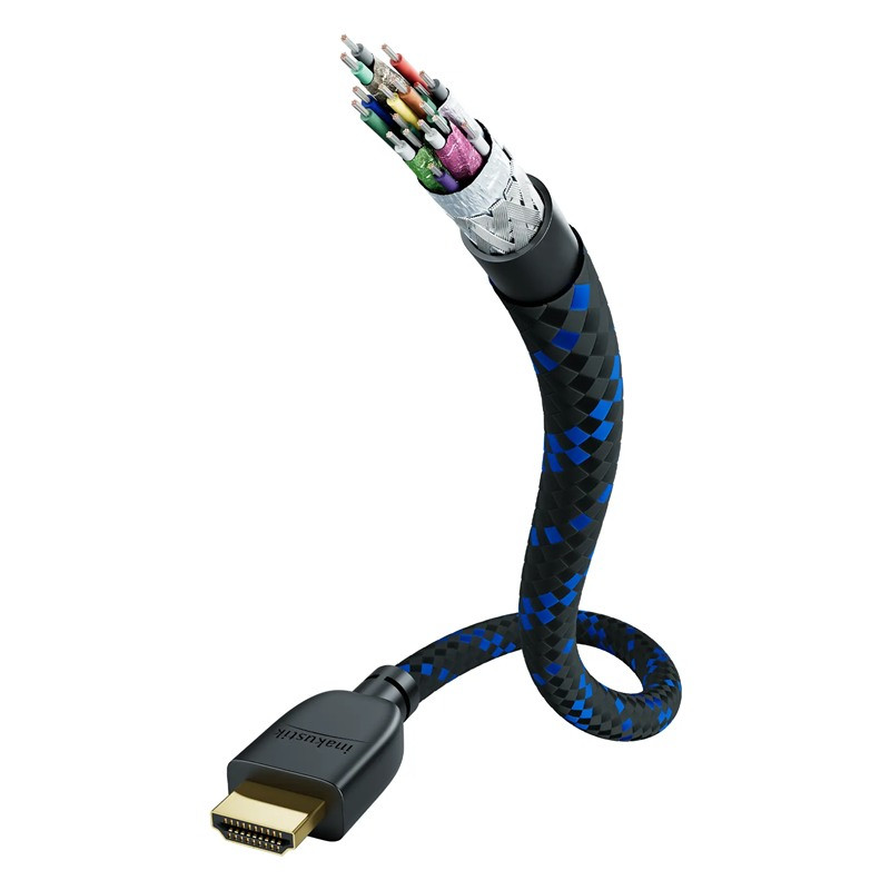 In-Akustik Premium Ultra High Speed HDMI, cable con funda textil y conector HDMI