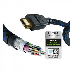 In-Akustik Premium Ultra High Speed HDMI, corte del cable y etiqueta de certificación Ultra High Speed