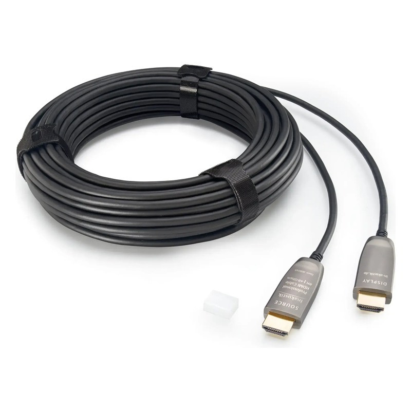 In-Akustik Profi HDMI 2.1 Fibra Óptica, cable enrollado con sus dos conectores HDMI