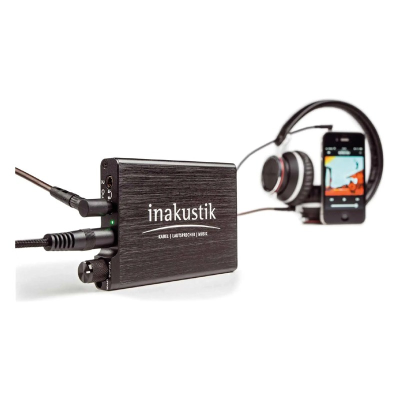 In-Akustik Premium Headphone Amp No. 1, con un móvil y unos auriculares