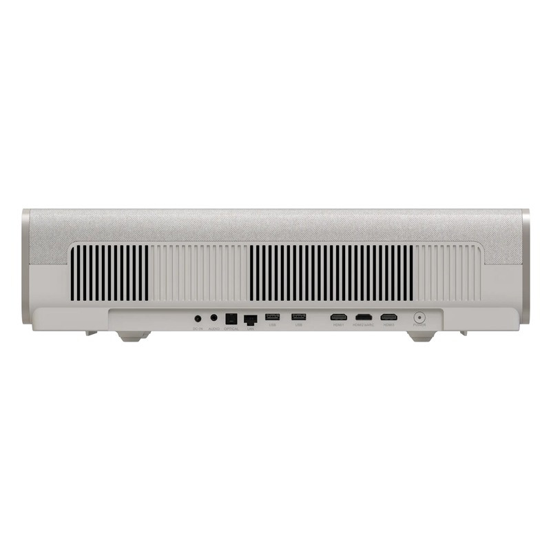 Trasera: corriente, audio de 3,5 mm, óptica, red, dos USB, tres HDMI (la 2 con eARC) y encendido