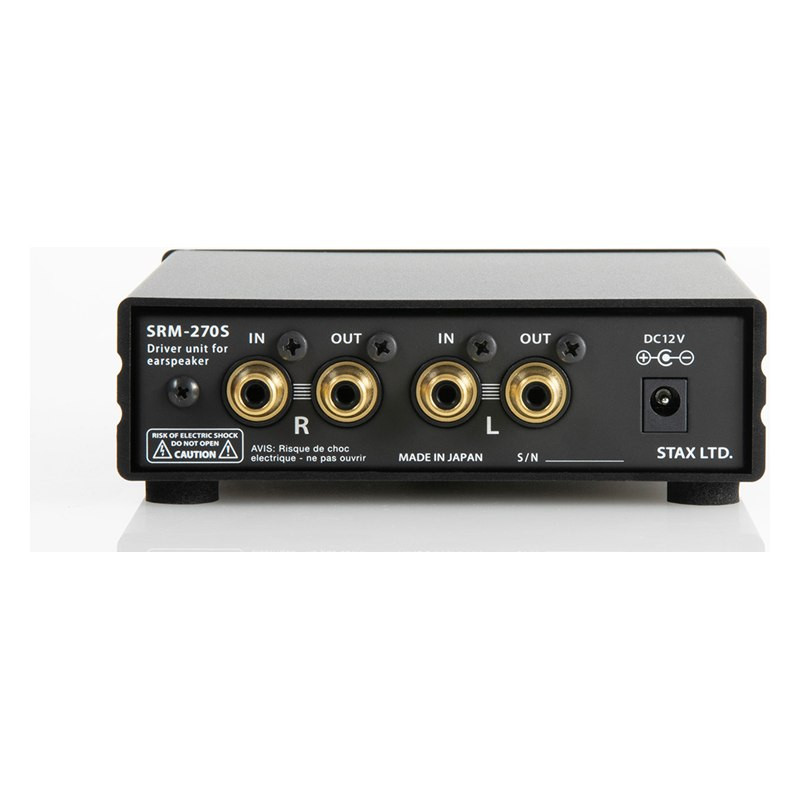 STAX SRM-270S, conexiones traseras: entrada RCA, salida paralela y alimentación de 12 V