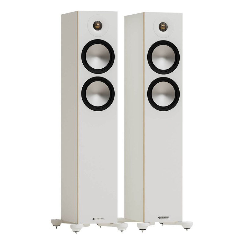 Monitor Audio Bronze 300 7G, pareja en 3/4 sin rejilla, blanco, blanco