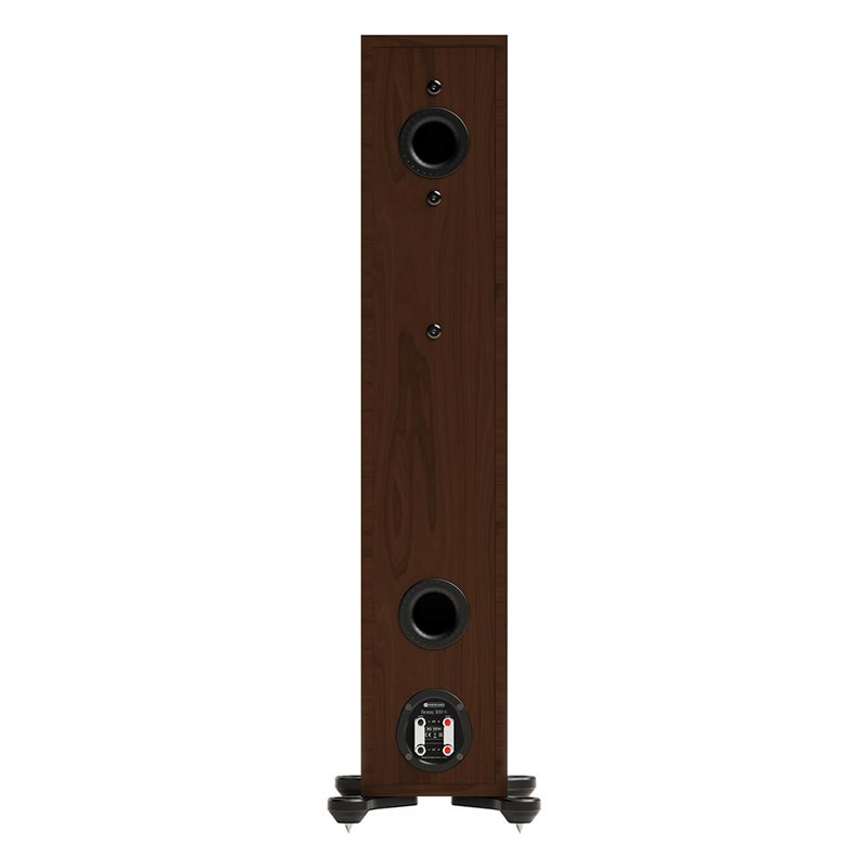 Monitor Audio Bronze 300 7G, trasera con puertos y bornes dobles, nogal, nogal