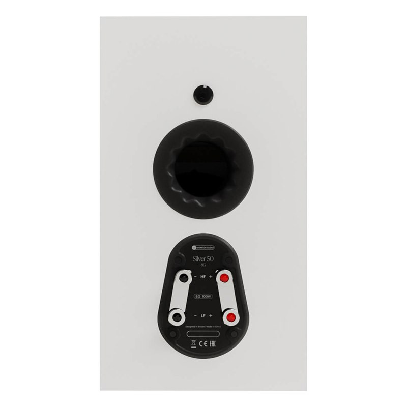 Monitor Audio Silver 50 8G, trasera con puerto y bornes dobles, blanco satinado