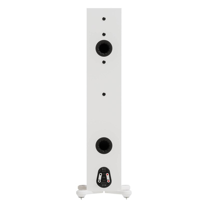 Monitor Audio Silver 300 8G, trasera con dos puertos, bornes dobles y patas con pinchos, blanco satinado