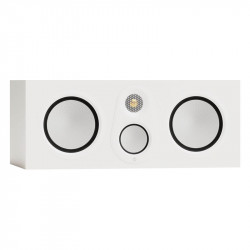 Monitor Audio Silver Centre 8G, vista 3/4 sin rejilla, blanco satinado