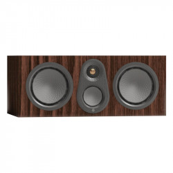 Monitor Audio Silver Centre 8G, vista 3/4 sin rejilla, nogal europeo
