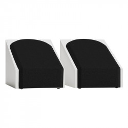 Monitor Audio Silver AMS 8G, vista 3/4 con rejilla, blanco satinado