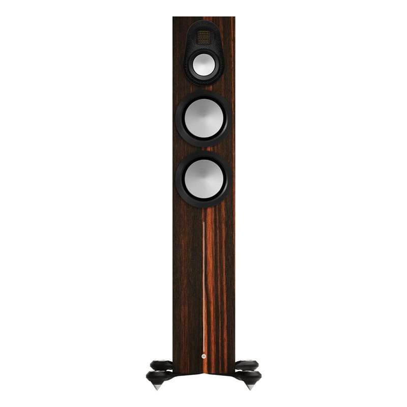 Monitor Audio Gold 300 6G, frontal con patas de aluminio, macassar