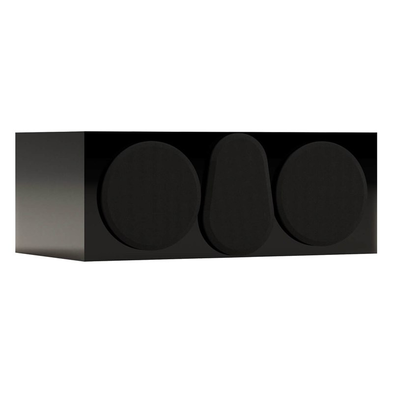 Monitor Audio Gold C250 6G, vista 3/4 con rejilla, negro brillante