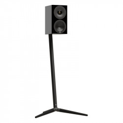 Monitor Audio Radius 3 4G sobre el soporte Radius Floor Stand 4G, negro brillante