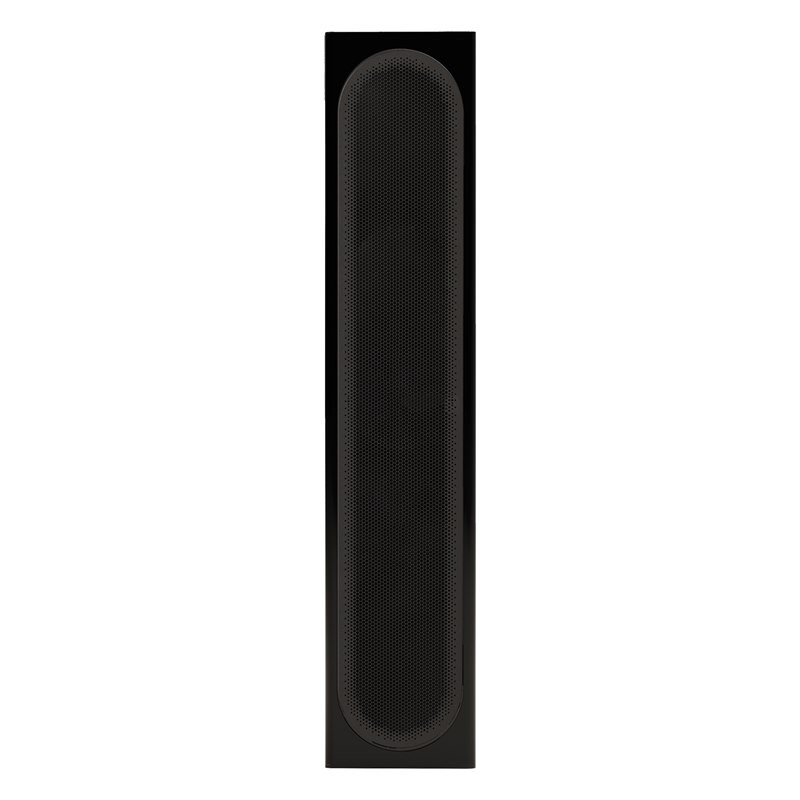 Monitor Audio Radius On-Wall 4G en vertical, vista frontal, negro brillante