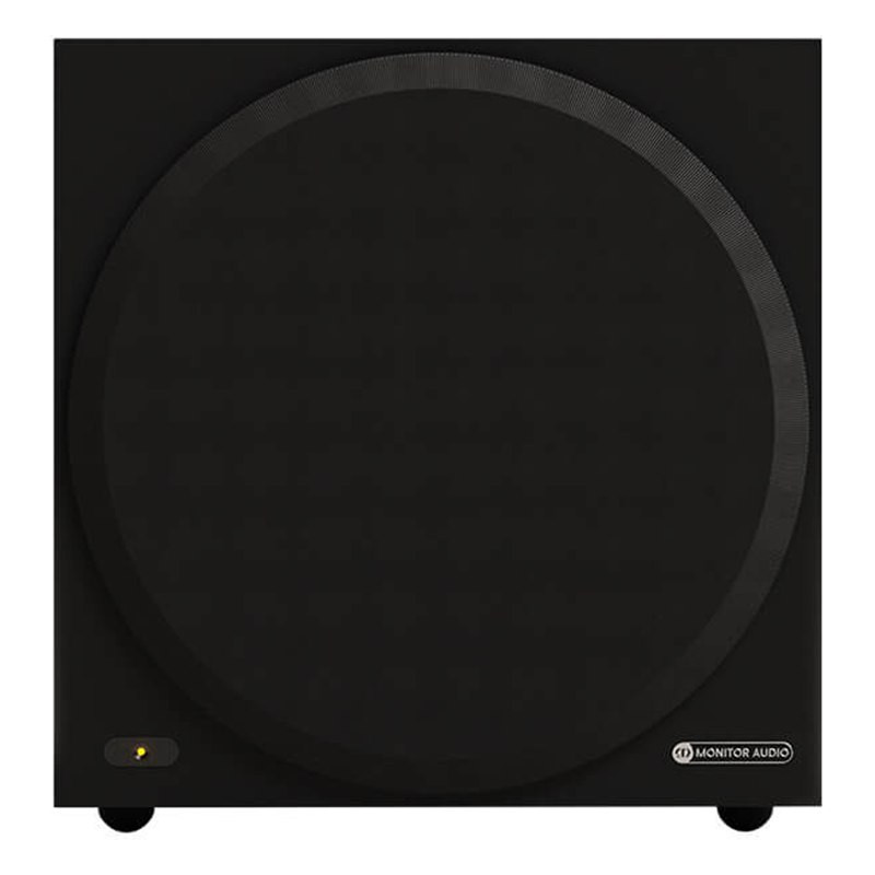 Monitor Audio Vestra W10 con rejilla, vista frontal, negro mate