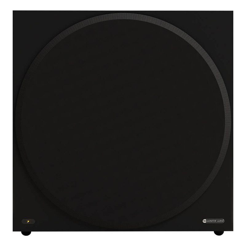 Monitor Audio Vestra W15 con rejilla, vista frontal, negro mate