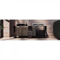 Blok Stax 2G LP, Dos Stax 2G LP en vidrio negro con vinilos, tocadiscos y amplificador encima (no incluidos), vidrio negro / neg