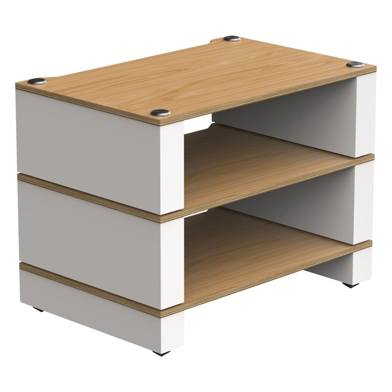 Blok Stax 2G 3 Shelf en fresno natural con soportes blanco satinado, en ángulo, fresno natural / blanco satinado