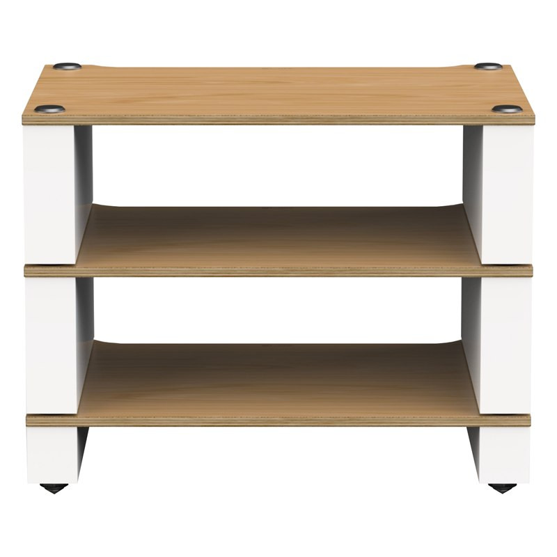 Blok Stax 2G 3 Shelf en fresno natural con soportes blanco satinado, de frente, fresno natural / blanco satinado