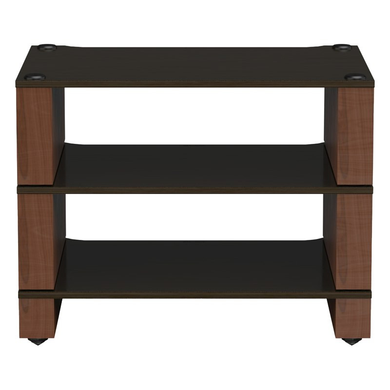 Blok Stax 2G 3 Shelf en fresno negro con soportes de nogal natural, de frente, fresno negro / nogal natural
