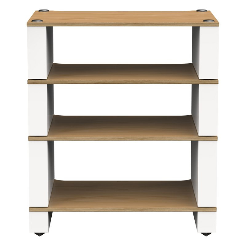 Blok Stax 2G 4 Shelf en fresno natural con soportes blanco satinado, de frente, fresno natural / blanco satinado